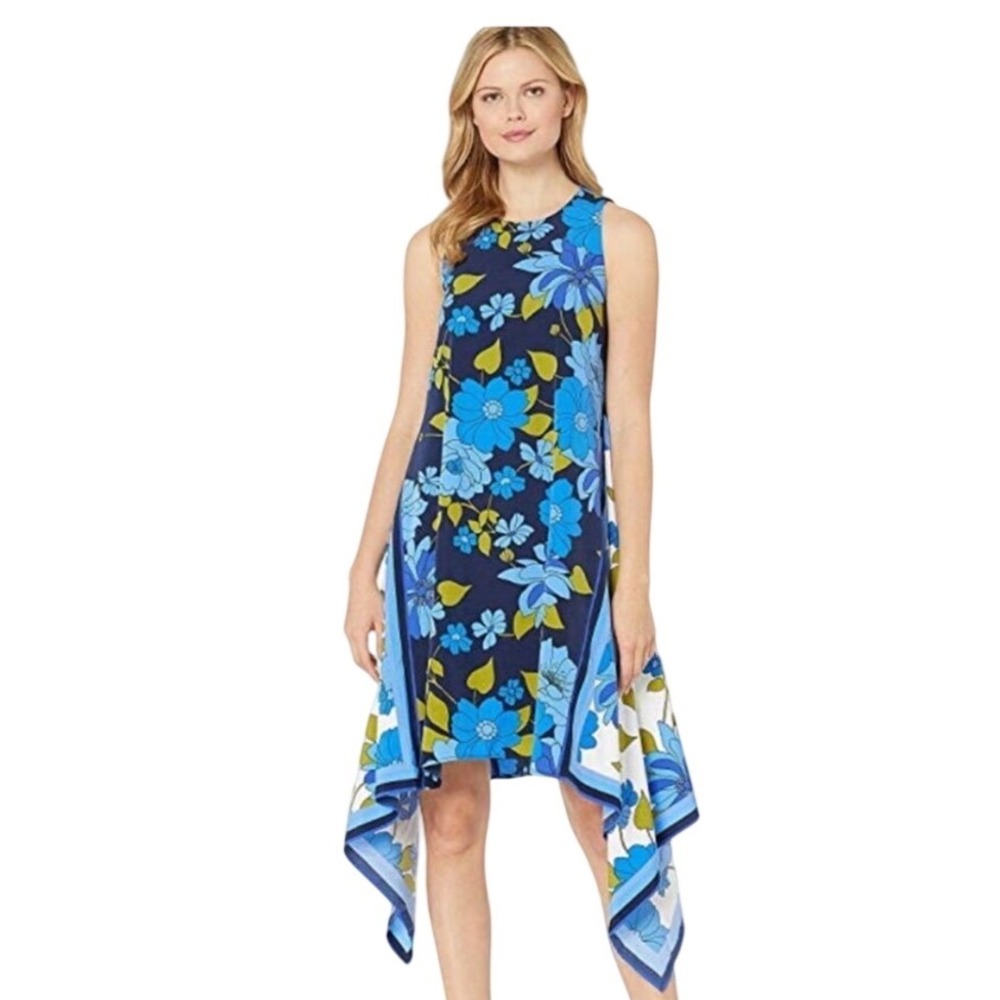 Floral A-Line Dress Blue Green Wedding Guest Party Day Event‎ NWT 4 Maggy London